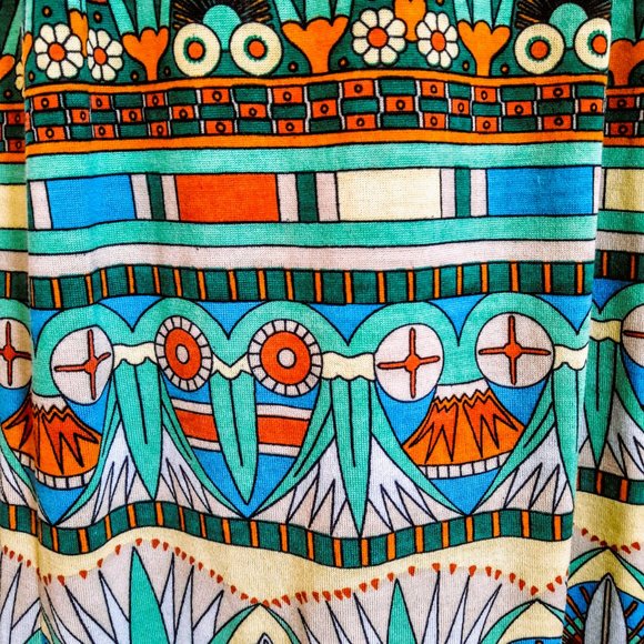 RARE Vintage 1960s-1970s Women's Egyptian Revival Merino Wool Dress by Goldworm - Picture 3 of 9
